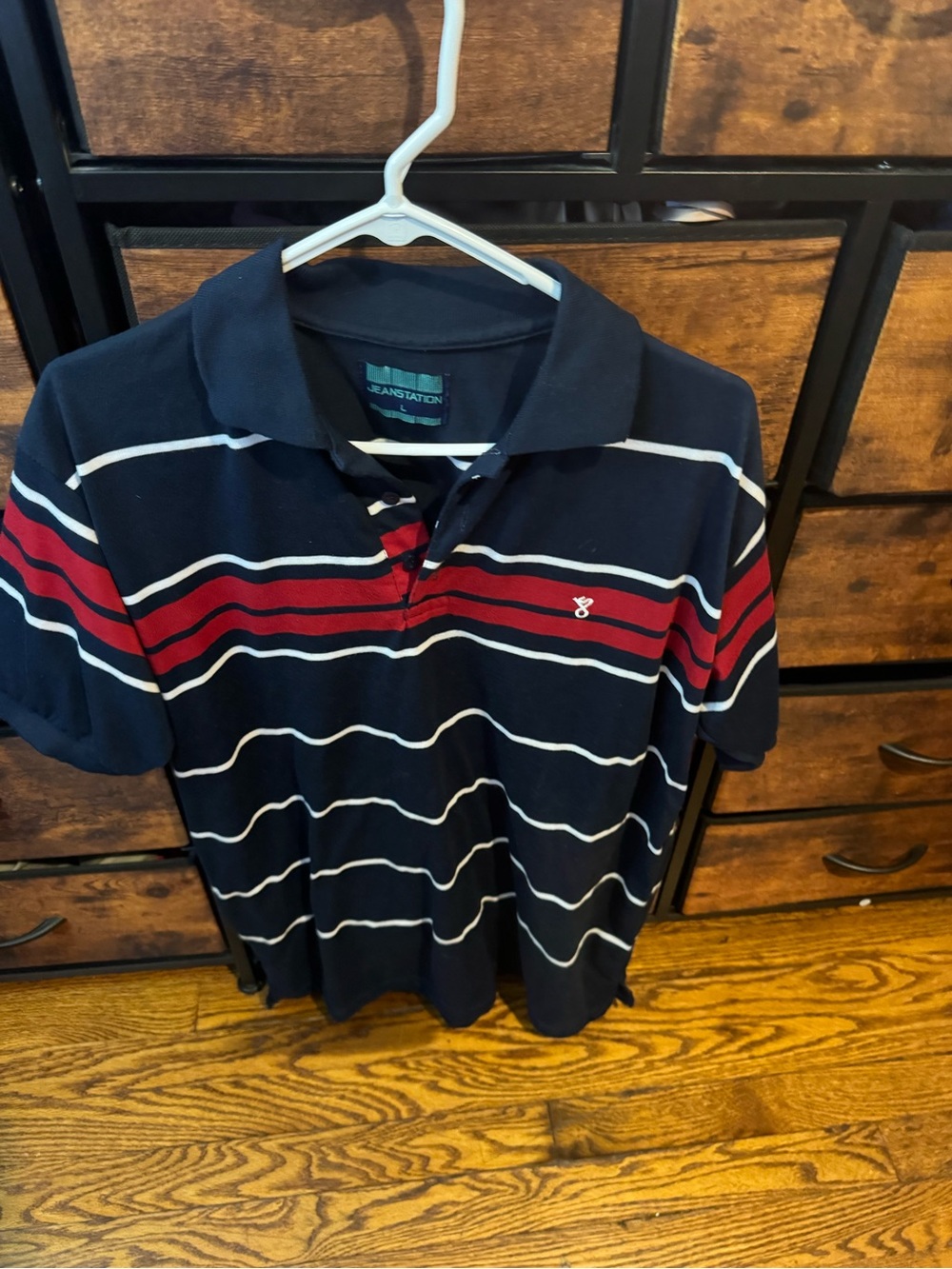 Jean Station  Navy Polo Shirt with Red & White Stripes